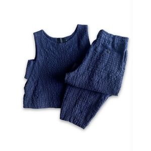 No. 6 Store Navy Blue Cotton Gauze Matching Set Sleeveless Top Cropped Pants